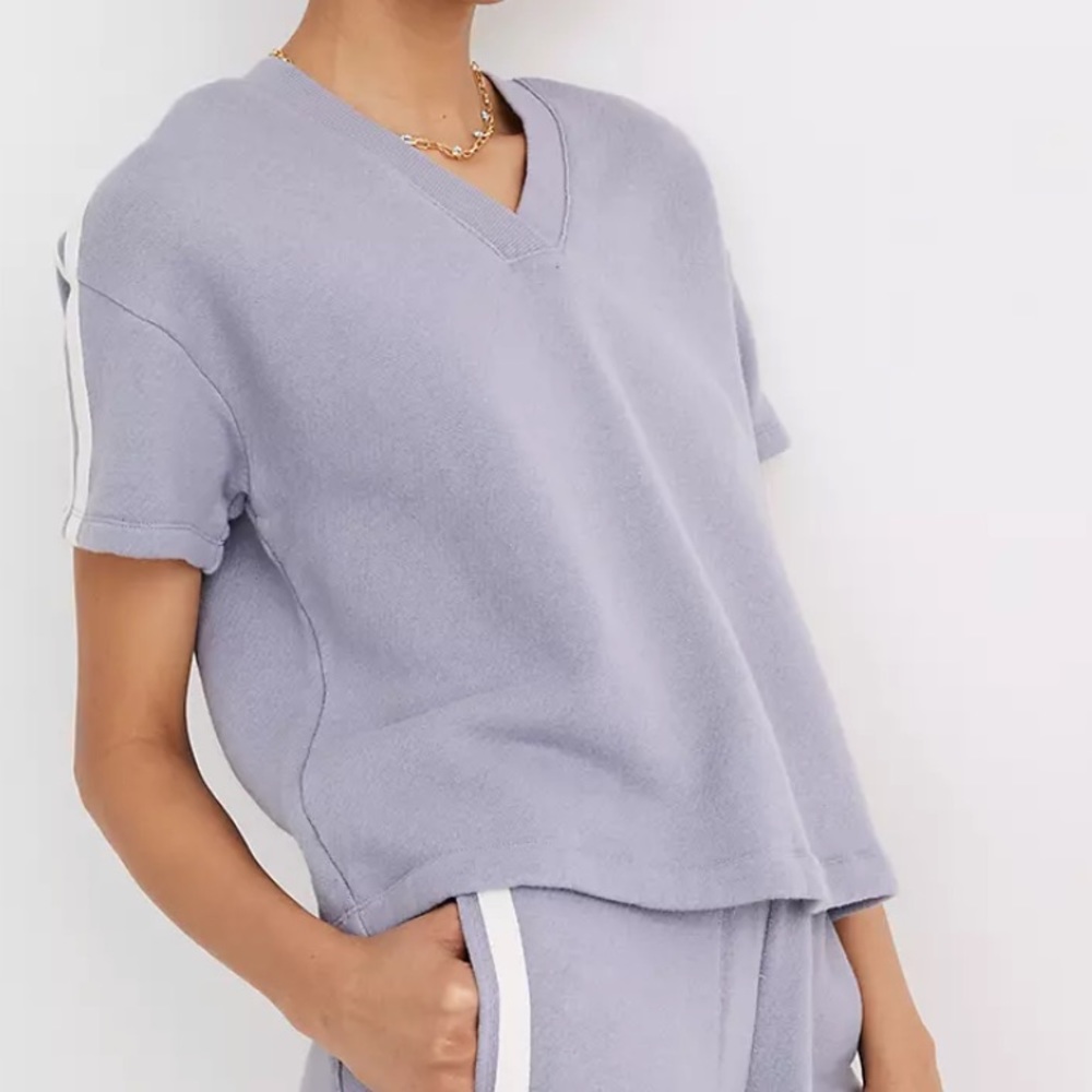 MWL Madewell Airterry V-neck Sweatshirt Varsity Striped Tee